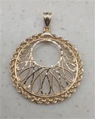 14K Yellow Gold Filigree Rope Pendant 1.7g, 4.5mm Bail, Marked 14K